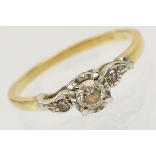 222 - 18ct gold and diamond solitaire ring. The ring being set with a round brilliant cut diamond in an il... 