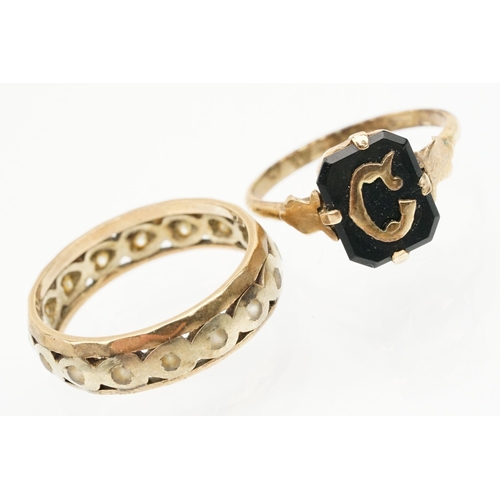 227 - 9ct two tone gold eternity ring set with white stones (marked 375, size P), together with a 9ct gold... 