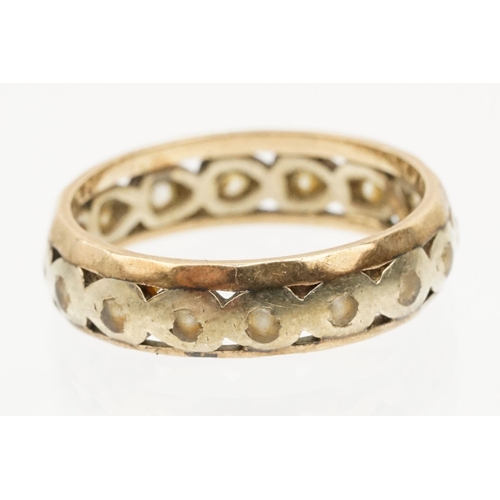 227 - 9ct two tone gold eternity ring set with white stones (marked 375, size P), together with a 9ct gold... 