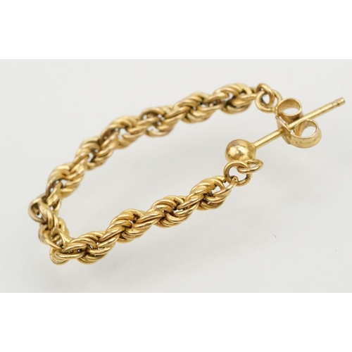 228 - Pair of 9ct gold rope twist chain earrings (marked 9ct), together with a figaro link bracelet chain ... 