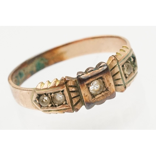 229 - Group of three gold rings to include an 18ct and platinum three stone ring (marked 18ct, size L.5), ... 