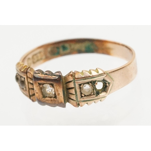 229 - Group of three gold rings to include an 18ct and platinum three stone ring (marked 18ct, size L.5), ... 