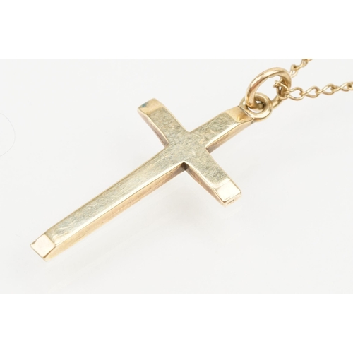 233 - Two 9ct gold cross pendant necklaces to include a plain cross on a fine curb link chain (hallmarked ... 