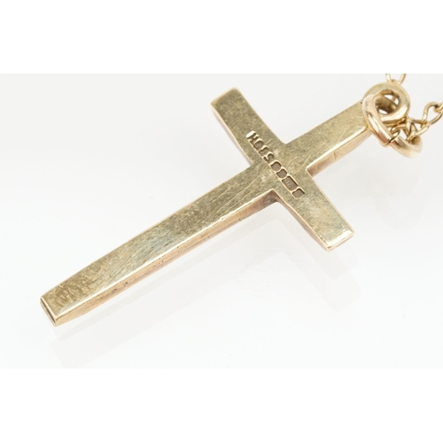 233 - Two 9ct gold cross pendant necklaces to include a plain cross on a fine curb link chain (hallmarked ... 