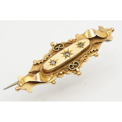 234 - Early 20th Century 9ct gold mourning brooch set with three diamonds (hallmarked Chester 1916) togeth... 