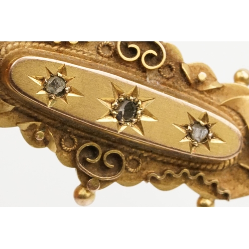 234 - Early 20th Century 9ct gold mourning brooch set with three diamonds (hallmarked Chester 1916) togeth... 