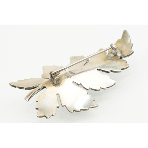 26 - Norwegian mid 20th Century silver enamelled leaf brooch. Marked C O W to verso, sterling Norway. Bro... 