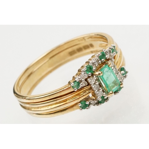 37 - Brooks and Bentley trio of 9ct gold, emerald and diamond rings. The lot to include a ring set with a... 