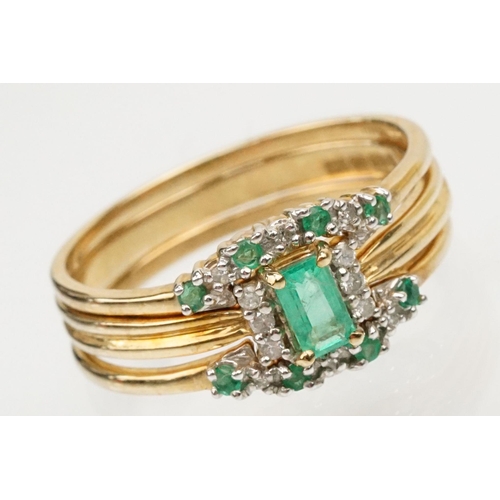 37 - Brooks and Bentley trio of 9ct gold, emerald and diamond rings. The lot to include a ring set with a... 