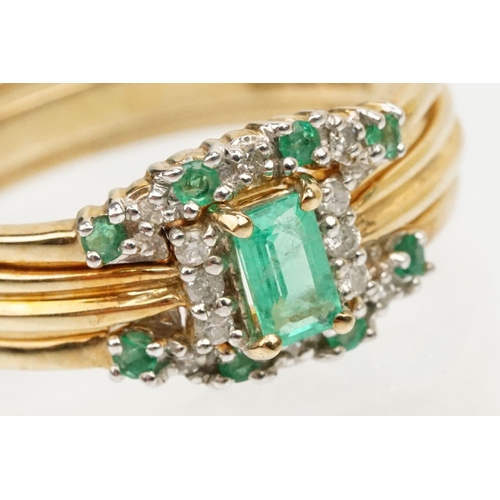 37 - Brooks and Bentley trio of 9ct gold, emerald and diamond rings. The lot to include a ring set with a... 