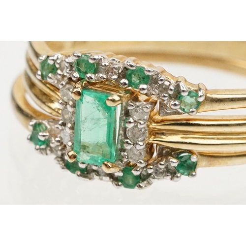 37 - Brooks and Bentley trio of 9ct gold, emerald and diamond rings. The lot to include a ring set with a... 