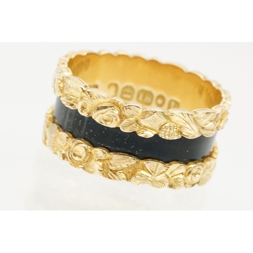 5 - 19th Century William IV 18ct gold and black enamel mourning ring having moulded borders decorated wi... 