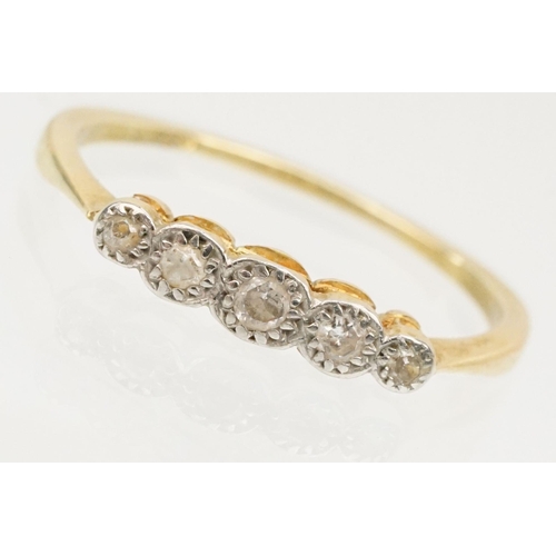 79 - 18ct gold and diamond five stone ring having five round brilliant cut diamonds in millegrain setting... 