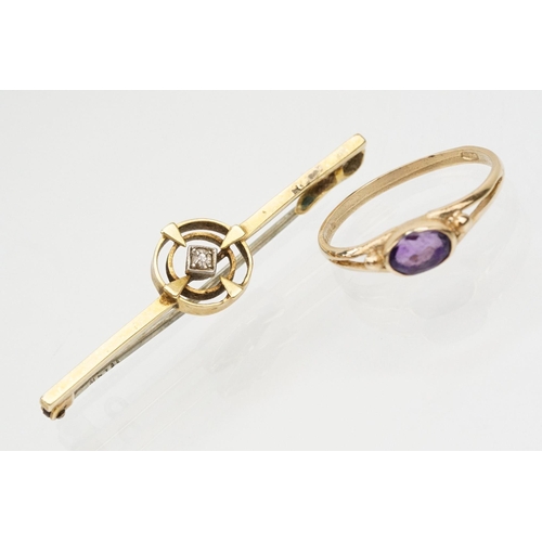 81 - 9ct gold and amethyst ring being bezel set with an oval cut amethyst (hallmarked London to shank, si... 