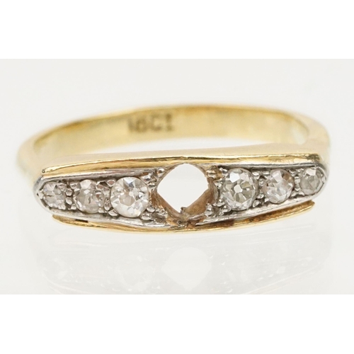 85 - 18ct gold and diamond ring. The ring being set with six round old cut diamonds with central stone mi... 