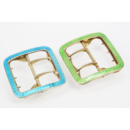 1 - Pair of Child & Child early 20th Century silver and enamel buckles. The buckles of square form inclu... 