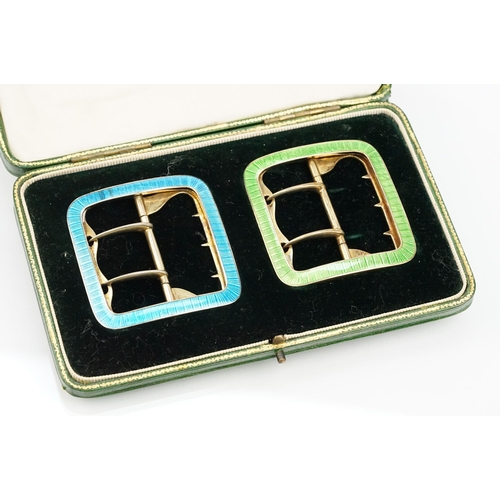 1 - Pair of Child & Child early 20th Century silver and enamel buckles. The buckles of square form inclu... 