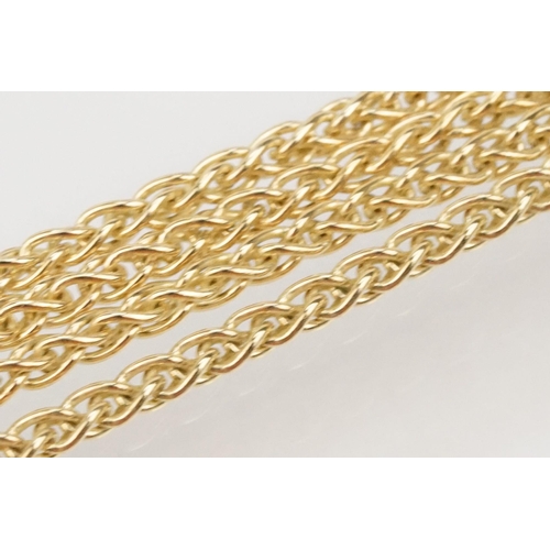 105 - 18ct gold and diamond pendant set to a 9ct gold wheat link necklace chain. Diamond estimated 0.20ct,... 