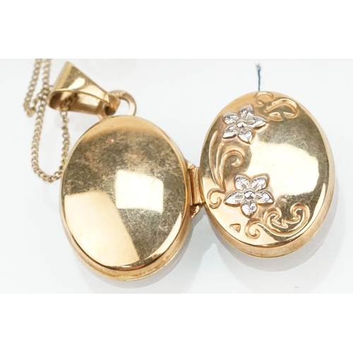 113 - Four 9ct gold pendant necklaces to include a locket pendant on a fine link chain (marked 375 to both... 