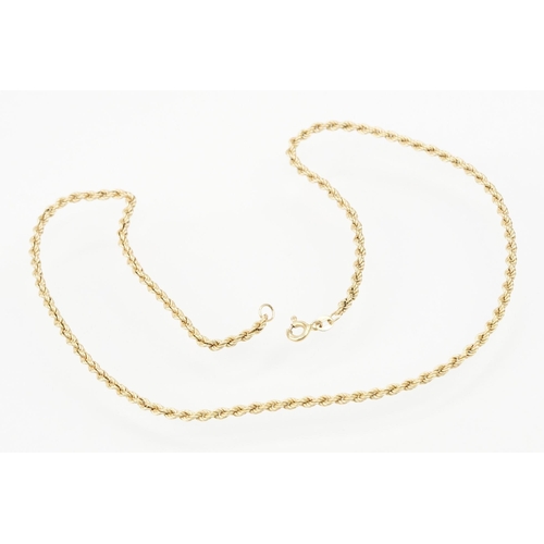 117 - Two 9ct gold necklaces to include a rope twist chain with spring ring clasp (hallmarked to jump ring... 