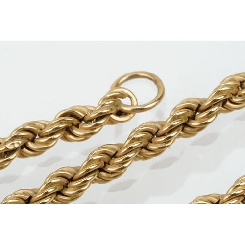 117 - Two 9ct gold necklaces to include a rope twist chain with spring ring clasp (hallmarked to jump ring... 