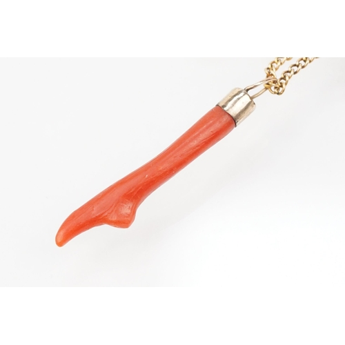 122 - Two 9ct gold necklaces to include a 9ct fine link chain with coral pendant, together with a fine lin... 