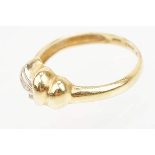 127 - Two gold diamond set rings to include a hallmarked 18ct gold knot design ring with diamond accent st... 