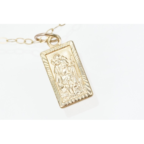 139 - 9ct gold St Christopher pendant necklace (marked 9ct), together with three pairs of yellow metal ear... 