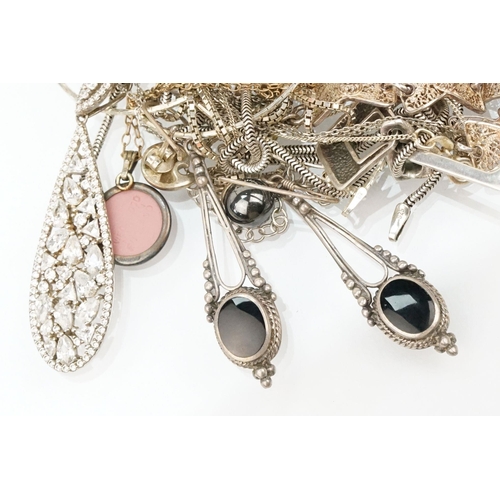 153 - Collection of silver jewellery to include a pair of white stone set hoops earrings and matching pend... 