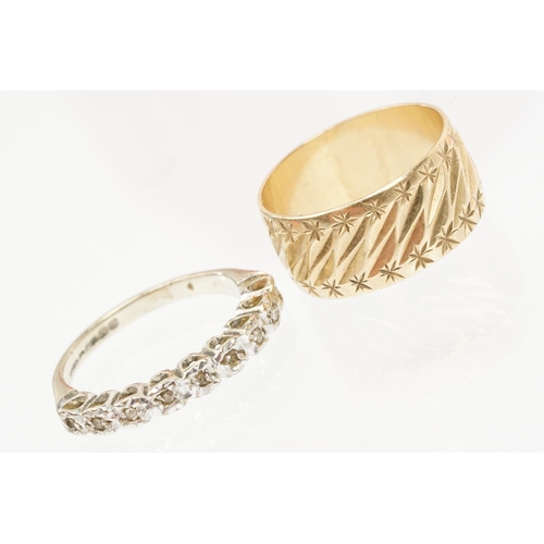 177 - Two 9ct gold rings to include a 9ct white gold and diamond half eternity ring (hallmarked Birmingham... 