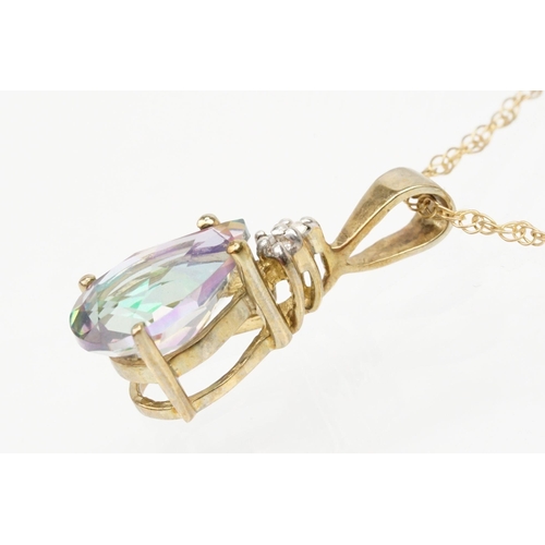 181 - Two 9ct gold pendant necklaces to include a mystic topaz set pendant on a fine link chain and a lyre... 