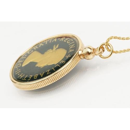 186 - 15ct gold wheat link chain with a 1955 enamelled two shilling coin. Chain with italian hallmark. Cha... 