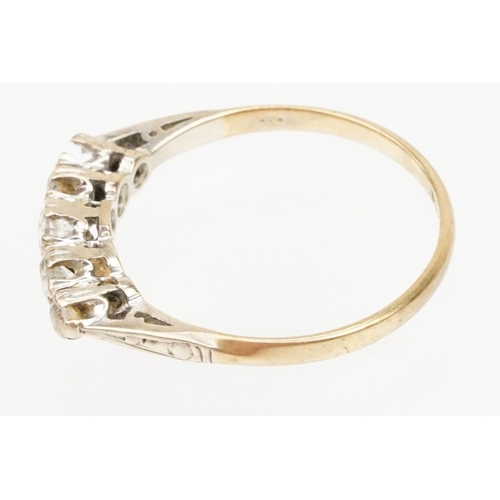 196 - Two 9ct gold stone set rings to include a five stone cubic zirconia ring (one stone missing, size P)... 