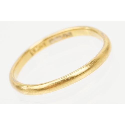 198 - Victorian 18ct gold ring (stones missing, hallmarked 1887, size M), together with a 22ct gold band r... 