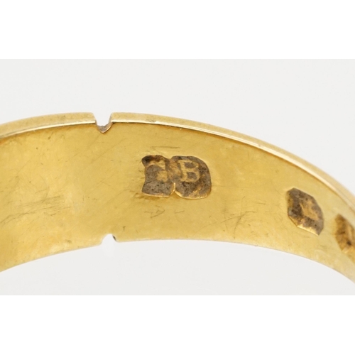 198 - Victorian 18ct gold ring (stones missing, hallmarked 1887, size M), together with a 22ct gold band r... 