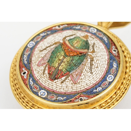 3 - 19th Century Victorian etruscan revival micro mosaic pendant. The pendant depicting a beetle to cent... 