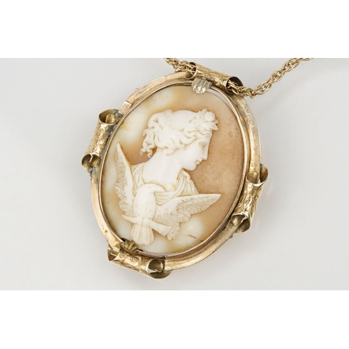 54 - 19th Century Victorian carved shell cameo brooch featuring a portrait of Hebe with an eagle set with... 