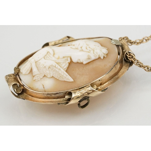 54 - 19th Century Victorian carved shell cameo brooch featuring a portrait of Hebe with an eagle set with... 