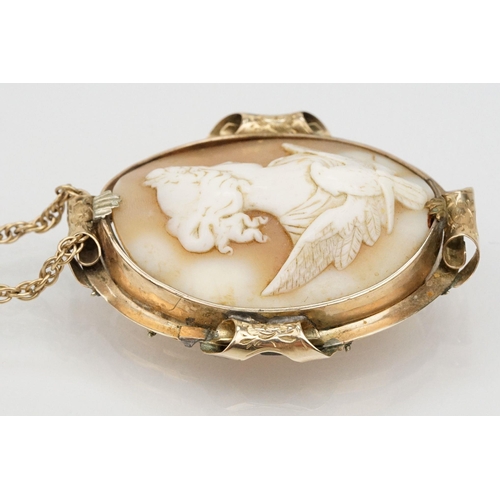 54 - 19th Century Victorian carved shell cameo brooch featuring a portrait of Hebe with an eagle set with... 