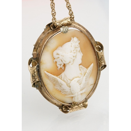 54 - 19th Century Victorian carved shell cameo brooch featuring a portrait of Hebe with an eagle set with... 