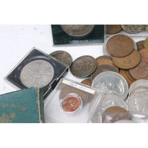 100 - A small collection of British and World coins to include pre decimal silver examples and an American... 