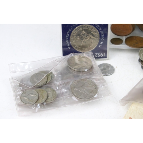 101 - A collection of mixed British pre decimal and world coins to include a selection of silver examples ... 