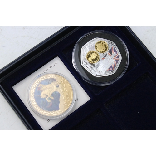 188 - A large collection of proof like collectors coins, mostly silver and gold plated commemorative examp... 