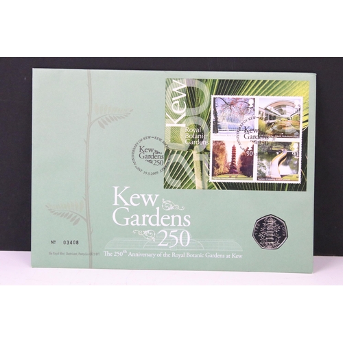 229 - A Royal Mint the 250th Anniversary of the Royal Botanic Garden at Kew 50p coin stamp cover, numbered... 