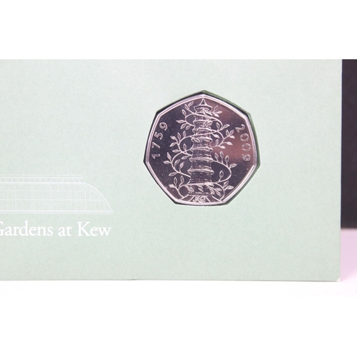 229 - A Royal Mint the 250th Anniversary of the Royal Botanic Garden at Kew 50p coin stamp cover, numbered... 