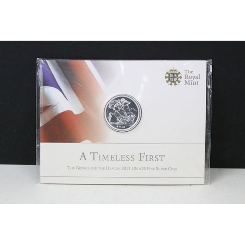 240 - Three Royal Mint United Kingdom £20 fine silver brilliant uncirculated coins to include 2013, 2015 a... 