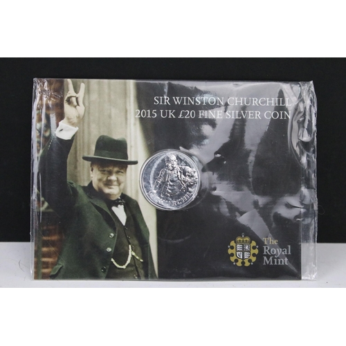 240 - Three Royal Mint United Kingdom £20 fine silver brilliant uncirculated coins to include 2013, 2015 a... 