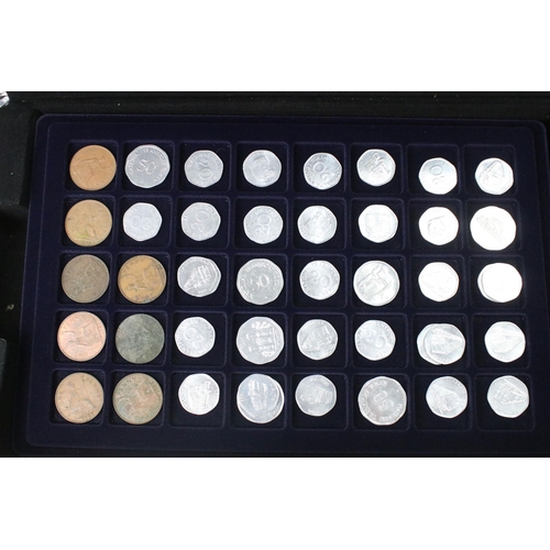 251 - A collection of mainly British coins contained within a aluminium coin collectors case to include co... 