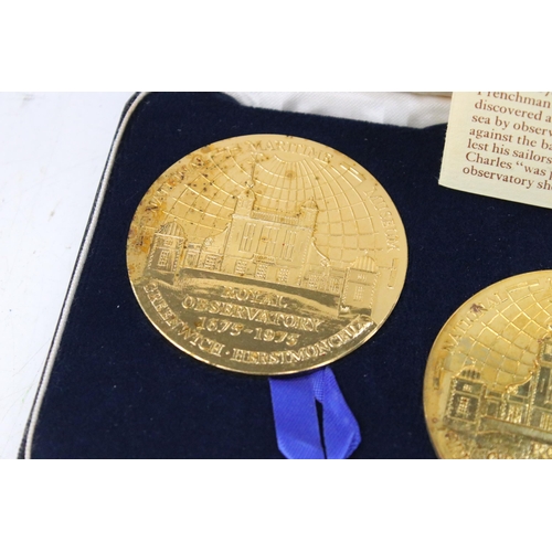 274 - A Royal Mint 300 Years of the Royal Greenwich Observatory three medallion set, gilt bronze, within f... 