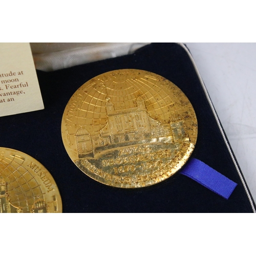 274 - A Royal Mint 300 Years of the Royal Greenwich Observatory three medallion set, gilt bronze, within f... 